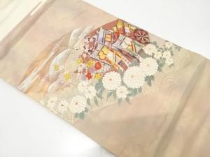 御所車に菊・草花模様織り出し　名古屋帯